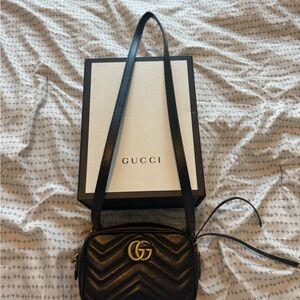 Gucci Black Quilted Leather Crossbody Bag with Gold Hardware Authentic